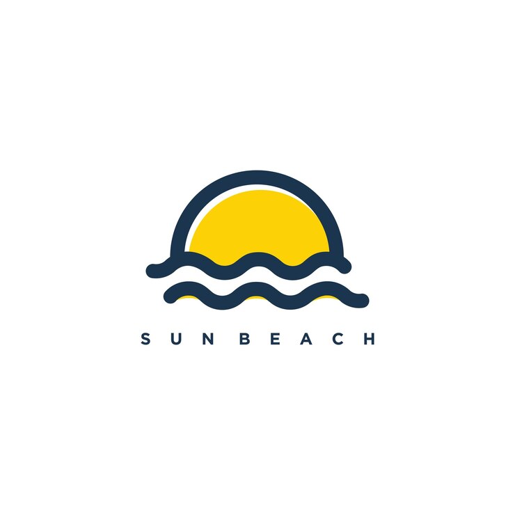 Vetor logotipo da praia do sol com estilo moderno de arte de linha simples