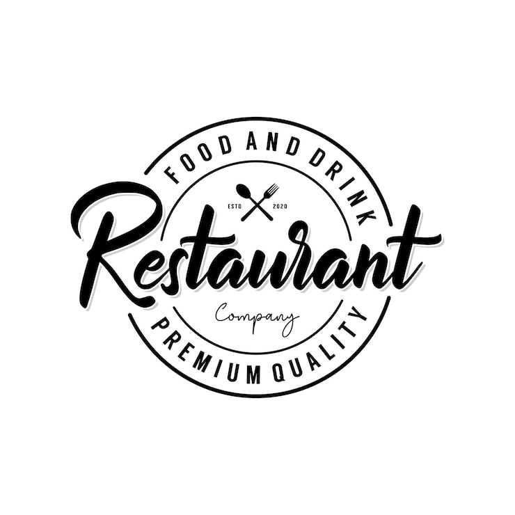 Vetor logotipo da rotulação do restaurante escrito à mão com modelo de design do emblema do emblema da etiqueta