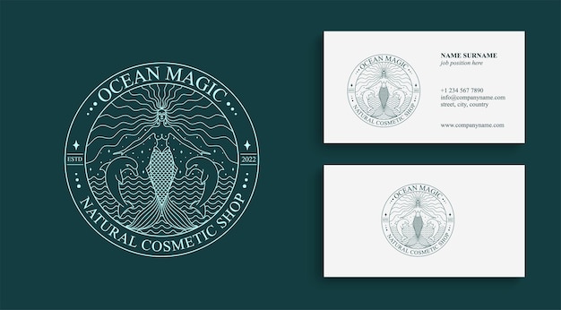 Logotipo da sereia ilustração vetorial de modelo de marca sereia e menina marinha com cauda ilustração vetorial desenhada à mão vintage para logotipo e pôster