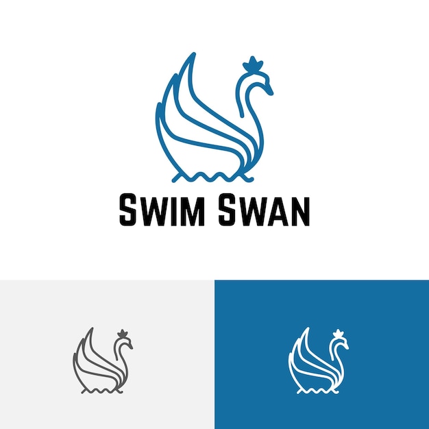 Vetor logotipo da swim swan crown goose on water pool line