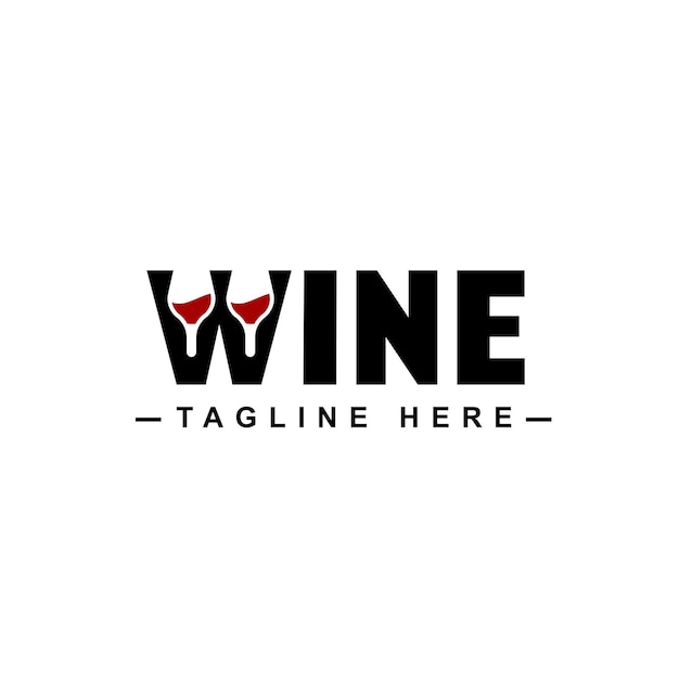 Logotipo da taça de vinho Logotipo da letra W de fundo de vinho tinto e branco