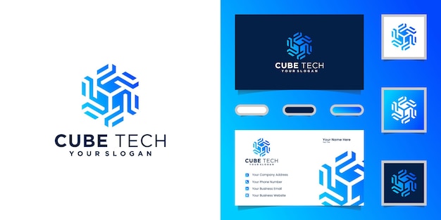 Logotipo da tecnologia cube, hexágono e cartão de visita de inspiração