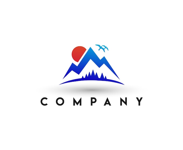 Logotipo da trilha da montanha ensolarada