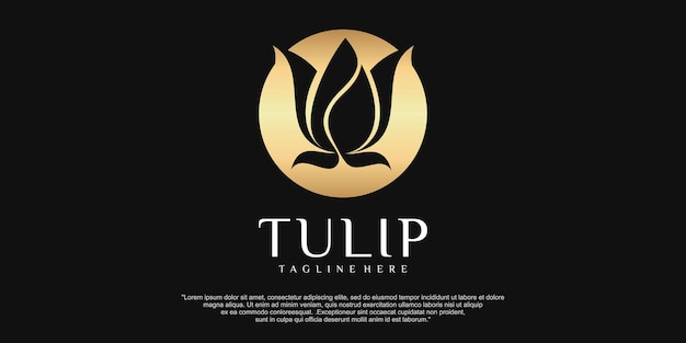 Logotipo da tulipa dourada em modelo de design de logotipo com fundo preto