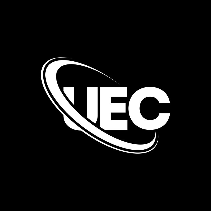 Vetor logotipo da uec (letra uec) logotipo de letra uec iniciais logotipo uec ligado com círculo e letras maiúsculas logotipo de monograma uec tipografia para negócios de tecnologia e marca imobiliária