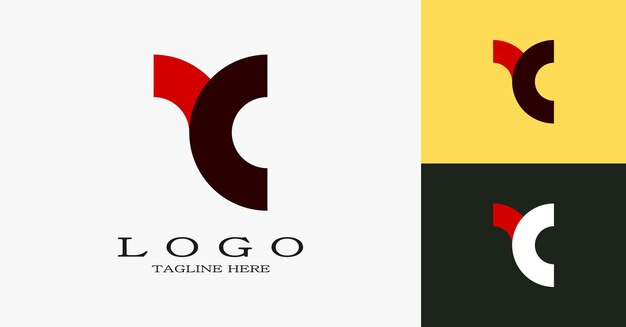 Logotipo das letras y e c desenho elegante minimalista que se assemelha a uma letra yc com vermelho e marrom