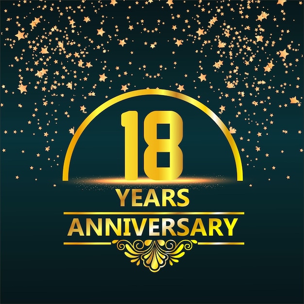 Logotipo de 18 anos com número dourado brilhante em fundo vermelho isolado 18th eig