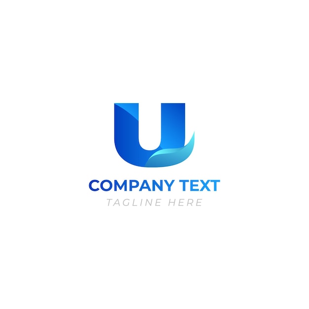 Logotipo de abstração de letra u em cor de gradiente azul