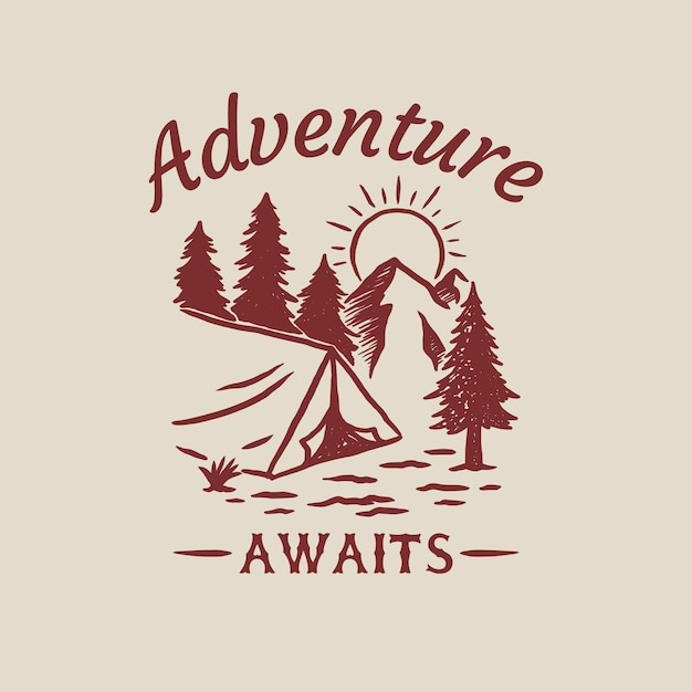 logotipo de acampamento ao ar livre vintage desenhado à mão