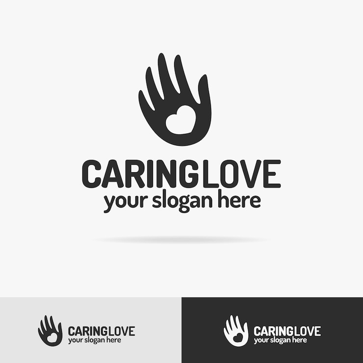 Vetor logotipo de amor carinhoso vetorial definido com mão e coração isolado em segundo plano para empresa médica e saudável doada voluntária 10 eps