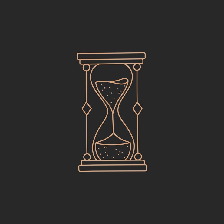 Logotipo de ampulheta ou ampulheta, linha de contorno simples de ouro, estilo boho em fundo preto, símbolo de astrologia mágica de vetor moderno e moderno desenhado à mão e elemento de design místico, ilustração de forma plana doodle