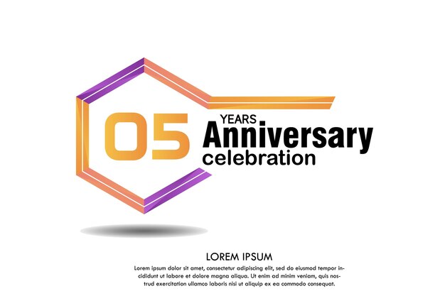 Logotipo de aniversário de 05 anos com número colorido e design vetorial de quadro.