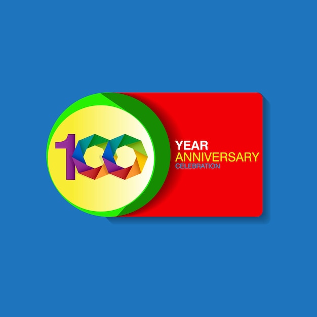 Logotipo de aniversário de 100 anos, celebração de aniversário de design vetorial colorida em fundo branco