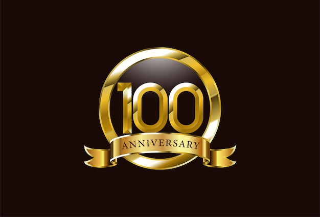 Logotipo de aniversário de 100 anos, círculo de linha dourada com número dentro, modelo de design de número dourado