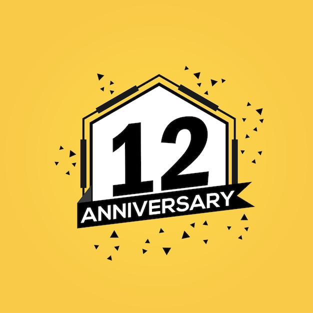 Logotipo de aniversário de 12 anos, celebração de aniversário de design vetorial com design geométrico isolado.