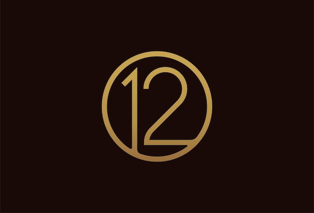 Vetor logotipo de aniversário de 12 anos, círculo de linha dourada com número dentro, modelo de design de número dourado