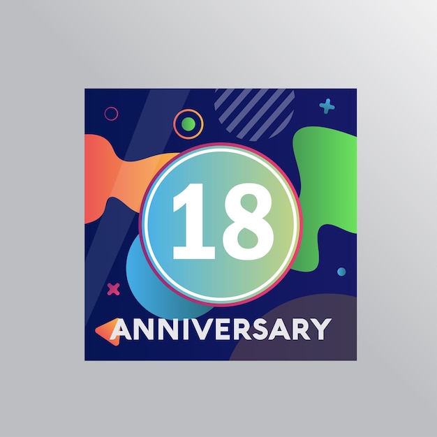 Logotipo de aniversário de 18 anos, celebração de aniversário de design vetorial com fundo colorido