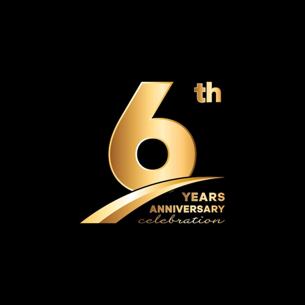 logotipo de aniversário de 6 anos com um número dourado em um fundo preto