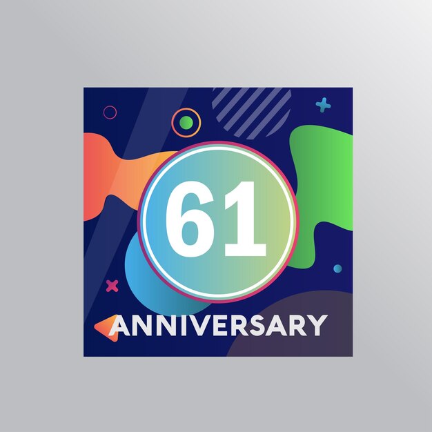 Logotipo de aniversário de 61 anos, celebração de aniversário de design vetorial com fundo colorido
