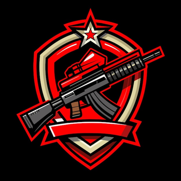 Vetor logotipo de arma para a indústria de jogos vermelho e preto