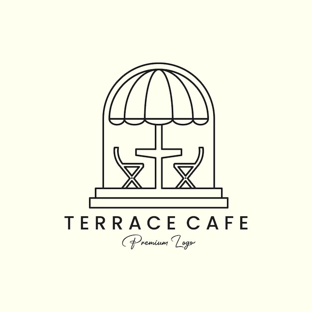 Logotipo de arte de linha de emblema de café terraço modelo de ilustração de ícone design vetorial logotipo de arte de linha de café de bar