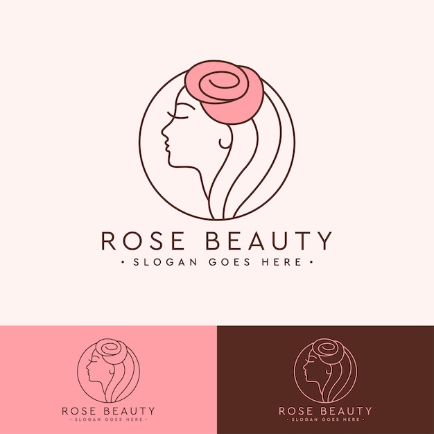 Vetor logotipo de arte de linha de rosto de mulher rosa