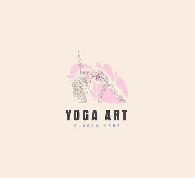 Logotipo de arte em linha de ioga mínimo