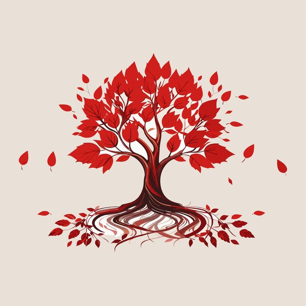 Logotipo de árvore de beleza natural com folhas vermelhas