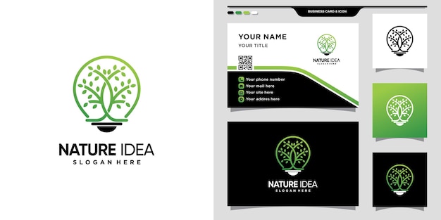 Logotipo de árvore e lâmpada com conceito moderno criativo e design de cartão de visita