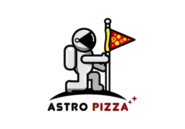 Logotipo de astronauta e bandeira de pizza adequada para marcas de comida de pizza cafés restaurantes e outros