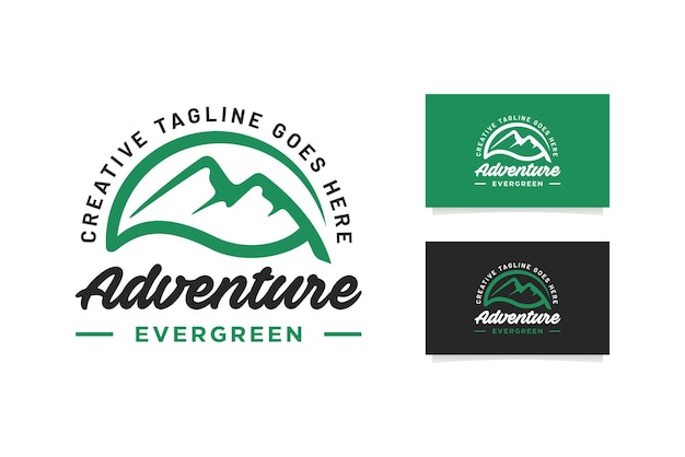 Logotipo de aventura da natureza com conceito de montanha e folha