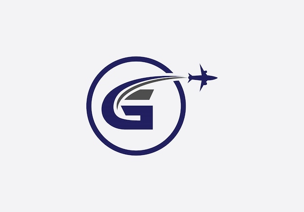 Vetor logotipo de avião de aviação com monograma de viagem com a letra g