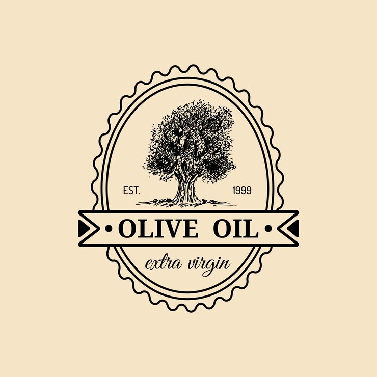Vetor logotipo de azeite extra-virgem de vetor vintage emblema retrô com árvore esboçou à mão sinal de produção agrícola rural