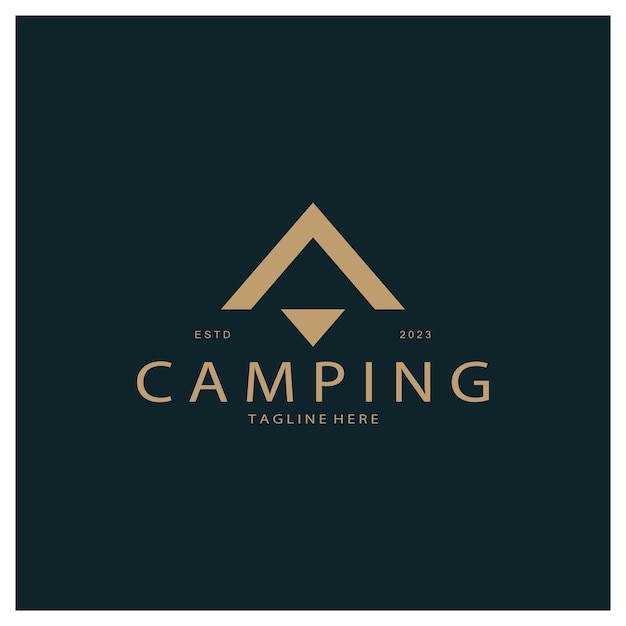 Logotipo de barraca vintage e retrô acampando com árvore de tenda e sinal de fogueira aventureiros escoteiros alpinistas