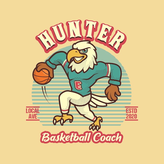 Vetor logotipo de basquete águia vintage e retro mascote