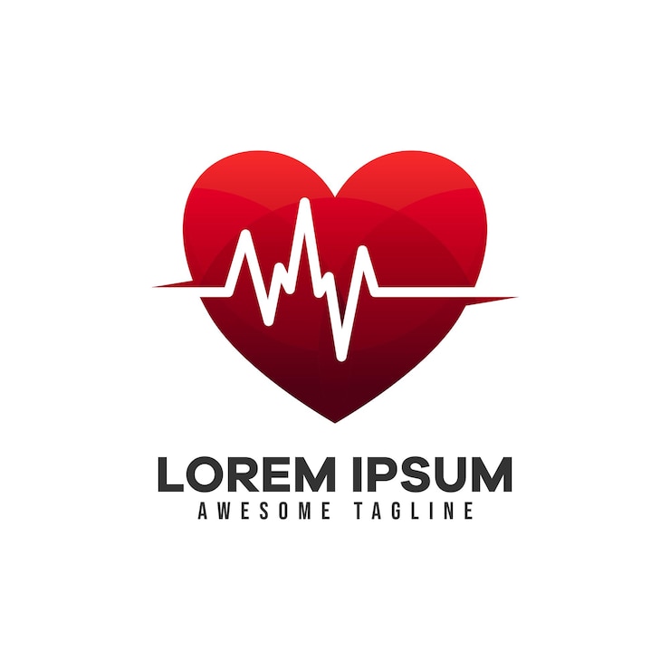 Vetor logotipo de batimento cardíaco para aplicativos e sites médicos. respirando e vivo sinal coração de amor vermelho. pressão arterial médica, eletrocardiograma, ecg de saúde, logotipo de ecg. coração vermelho em estilo simples.