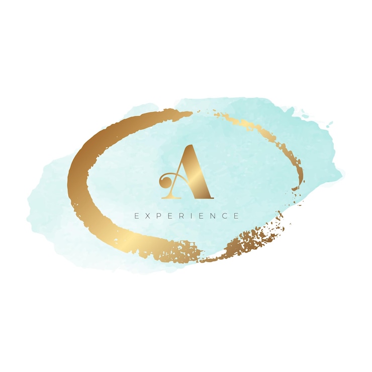 Vetor logotipo de beleza com textura de aquarela e brilho dourado