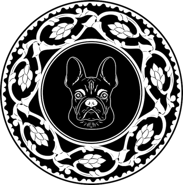 Logotipo de cabeça de cachorro com modelo de silhueta artesanal de moldura floral 49