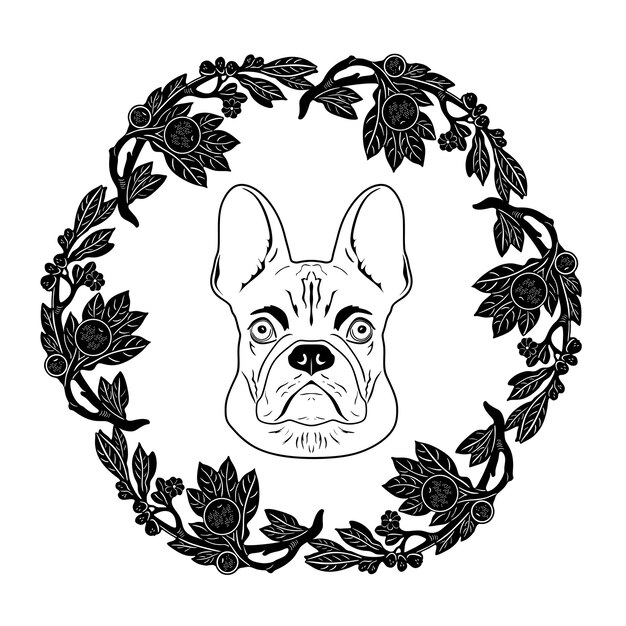 logotipo de cabeça de cachorro com moldura floral modelo de silhueta artesanal 10