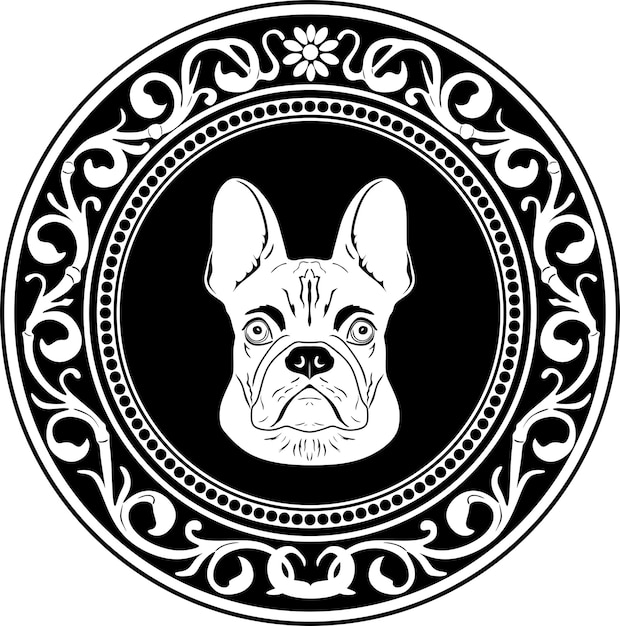 logotipo de cabeça de cachorro com moldura floral modelo de silhueta artesanal 75