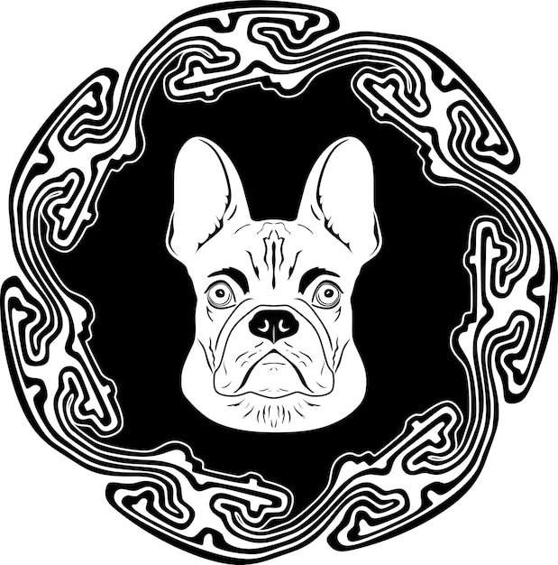 Vetor logotipo de cabeça de cachorro com moldura floral modelo de silhueta handamde 66