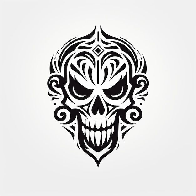 Vetor logotipo de cabeça de crânio de saúde desenho de mão engraçado em preto e branco tatuagem anatômica correta do crânio