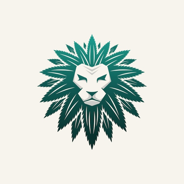 Logotipo de cabeça de leão com cabelo de cannabis