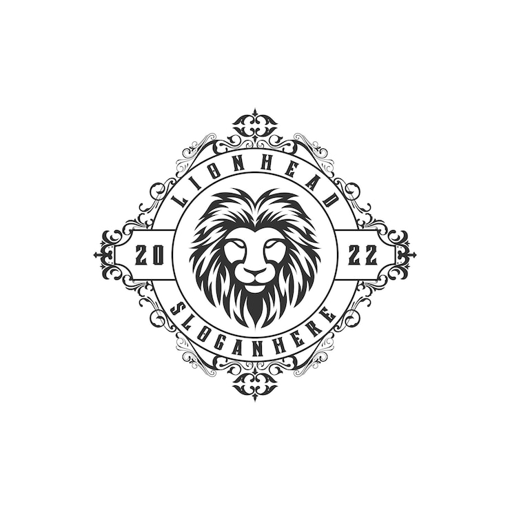 Vetor logotipo de cabeça de leão estilo vintage retrô