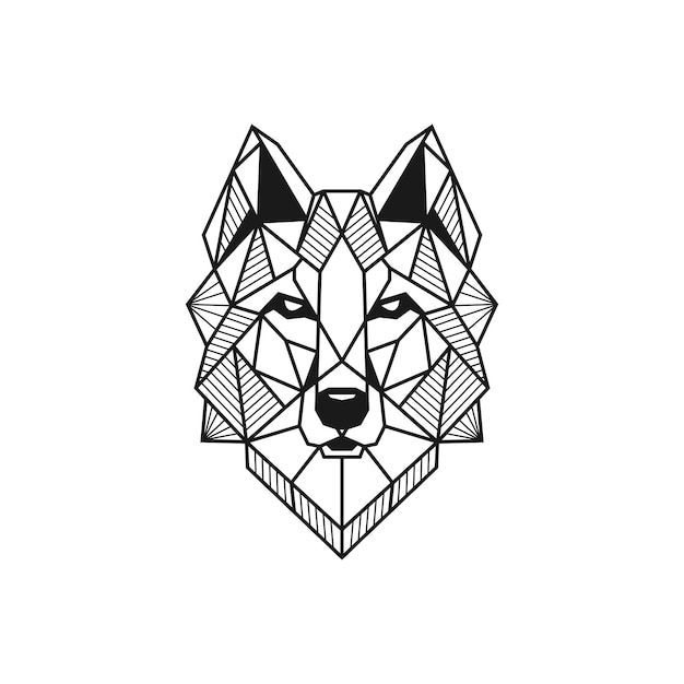 Logotipo de cabeça de lobo. Estilo triangular abstrato. Contorno para tatuagem