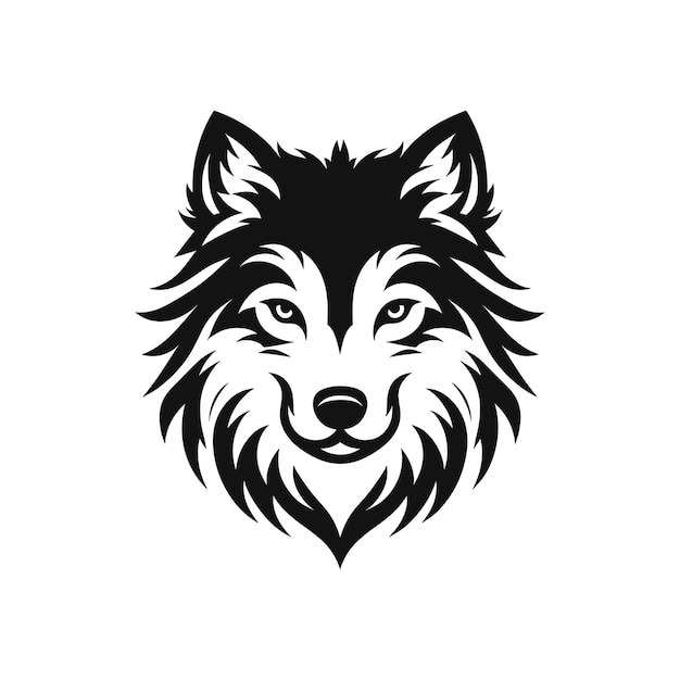 Logotipo de cabeça de lobo limpo e marcante com design de contorno de linha simples