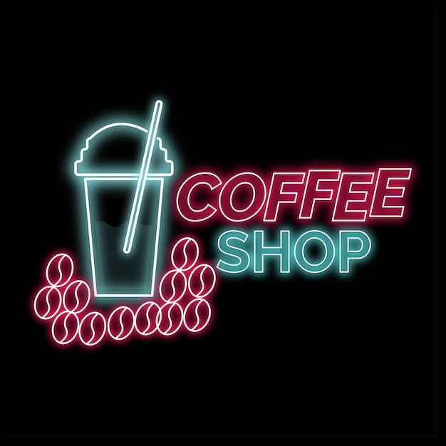 Logotipo de cafeteria editável por vetor de néon para download Grátis Logotipo estético brilhante da cafeteria