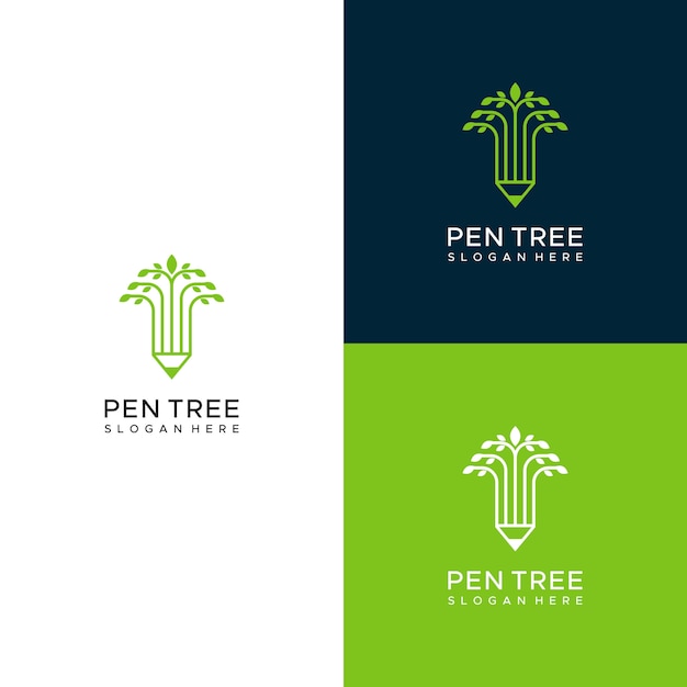 Vetor logotipo de caneta de árvore