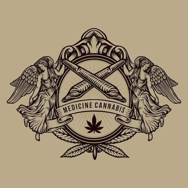 Vetor logotipo de cannabis de desenho de mão