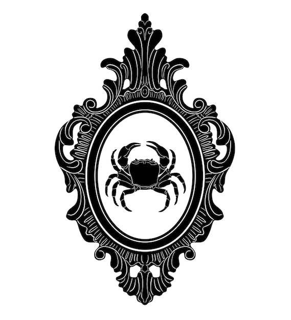 Logotipo de caranguejo com moldura floral modelo 68 silhueta artesanal